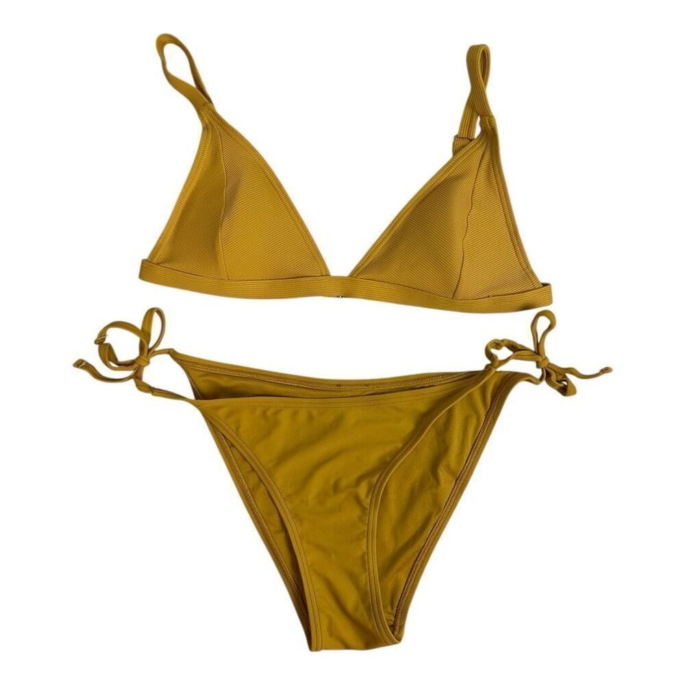 Hello Molly Large / 8 Swim Ribbed Miamian Bikini Top Toe Side Bottom Mustard